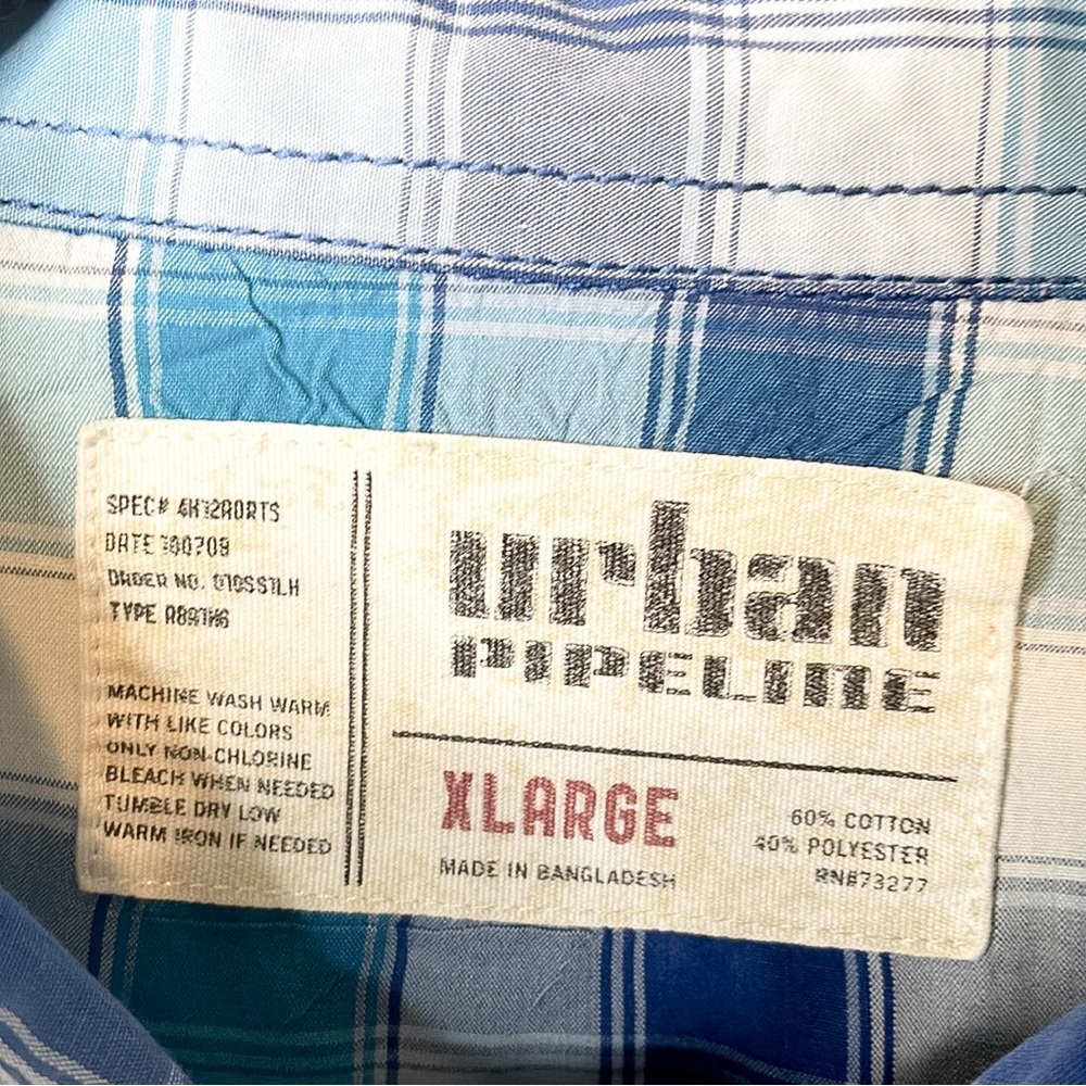 URBAN PIPELINE | Men’s Blue Plaid Button Down Long Sleeve Shirt - Picture 3 of 6